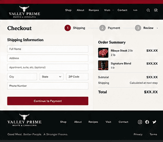 Approved design for the Checkout page
