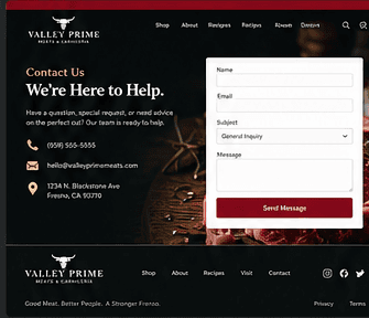 Approved design for the Contact page