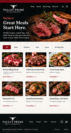 Approved design for the Recipes page