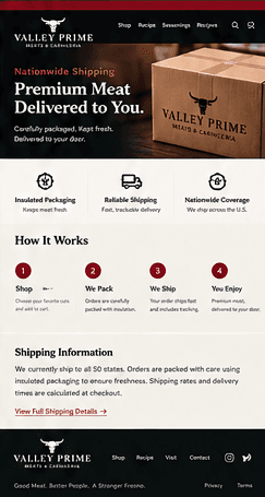 Approved design for the Shipping page