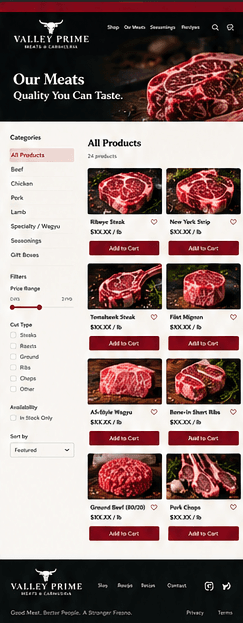Approved design for the Shop / All Products page